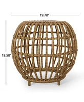 Handcrafted Faux Rattan Woven Side Table with Boho Style