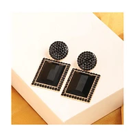 Sohi Women's Black Embellished Geometric Drop Earrings