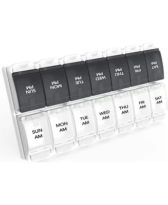 Sukuos Weekly Pill Organizer 7 Day 2 Times A Day, Am Pm Medicine Box with Easy Push Button