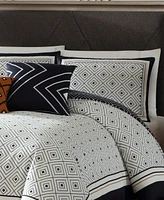 Bebejan Geometric Black & White Bedding 200 Thread Count 100% Cotton Sateen 5 Piece Reversible Queen Comforter Set