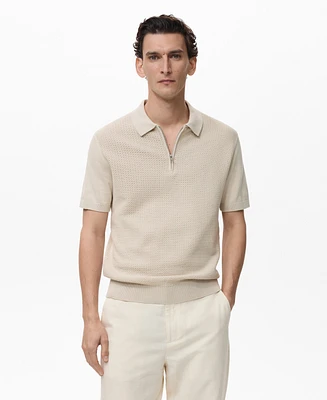 Mango Men's Openwork Cotton Knitted Polo Shirt