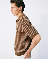 Mango Men's Striped Openwork Knitted Polo Shirt