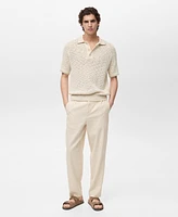 Mango Men's Openwork Knitted Cotton Polo Shirt