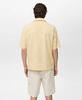 Mango Men's Embroidered Bowling Collar Shirt