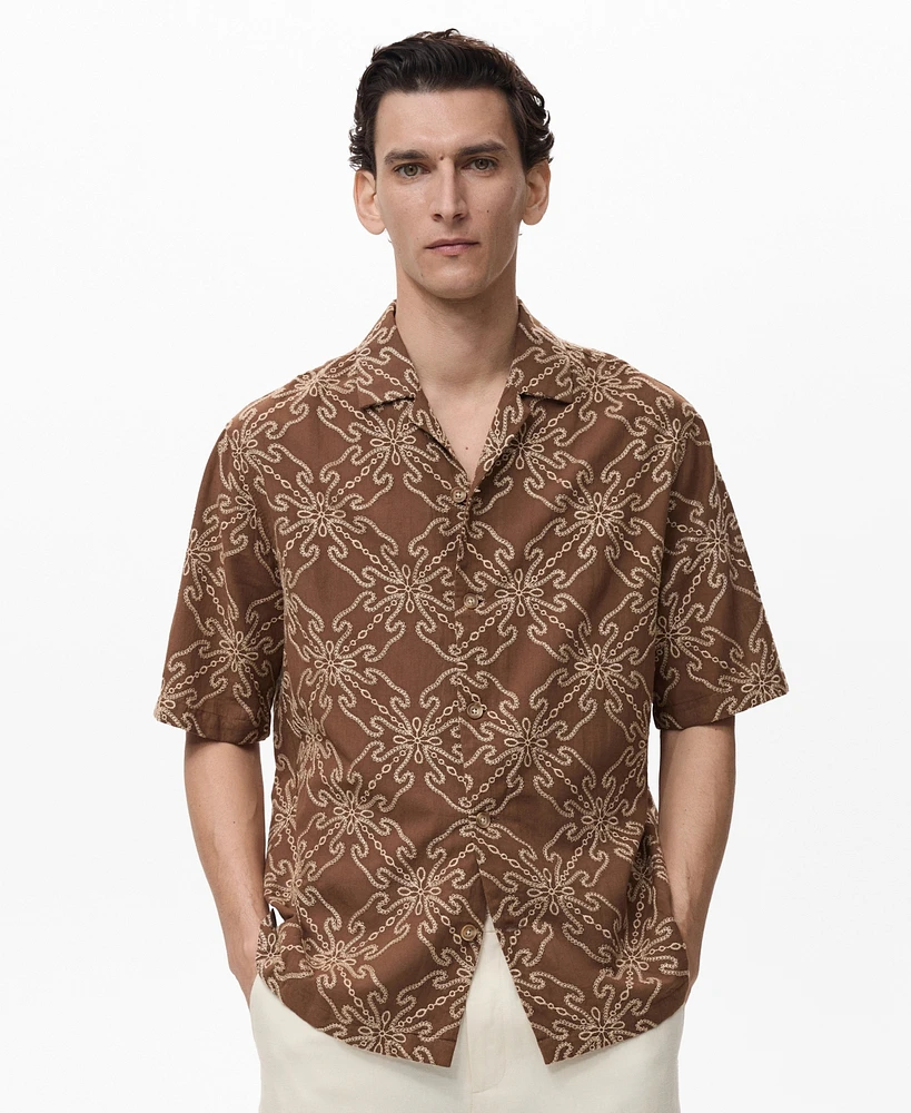 Mango Men's Short-Sleeved Embroidered Shirt