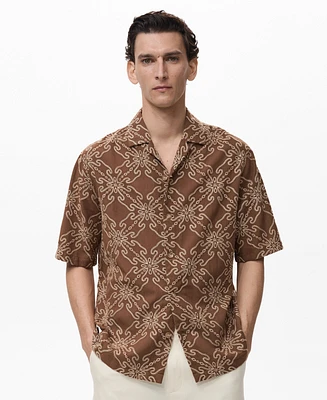 Mango Men's Short-Sleeved Embroidered Shirt