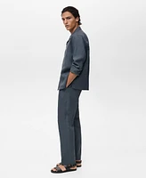 Mango Men's Linen Bowling-Collar Shirt
