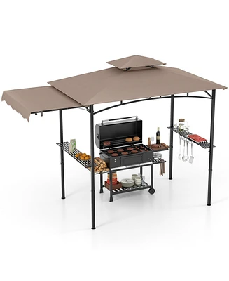 10.5 x 5 Ft Grill Gazebo with Side Awning and Double-Tiered Top