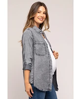 Pinkblush Maternity Charcoal Chambray Rolled Cuff Shirt