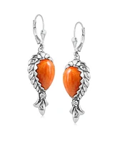 American West Jewelry Sterling Silver Orange Spiny Oyster Pear Gemstone Squash Blossom Lever Back Earrings