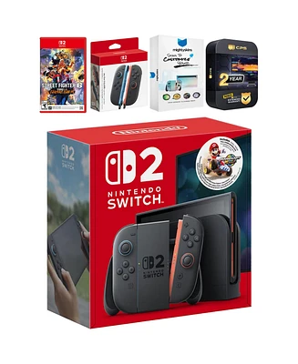 Nintendo Switch 2 + Mario Kart World Bundle with Street Fighter 6, Extra Joy-Cons, MightySkins Code and 2 Cps Year Extended Warranty