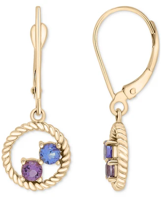 Tanzanite (1/4 ct. t.w.) & Rose de France Amethyst (1/5 ct. t.w.) Circle Drop Earrings in 14K Gold-Plated Sterling Silver