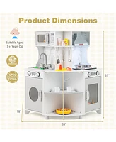 Kids Corner Wooden Play Kitchen with Range Hood and Stoves