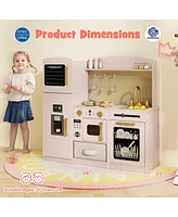 Wooden Kids Kitchen Playset with Chalkboard Ice Maker Sink Lighted Microwave