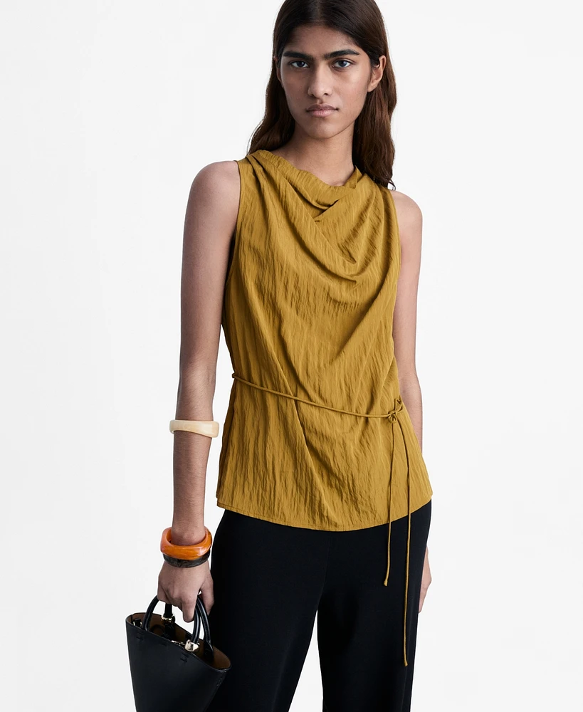Mango Women's Textured Bow Top