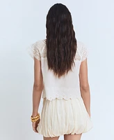 Mango Women's Lace Details Cotton Blouse