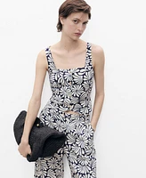 Mango Women's Floral Fitted Linen Top