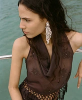 Mango Women's Fringed Halter Top
