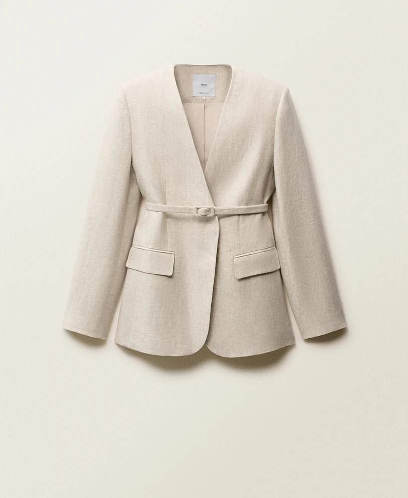 Mango Women's Belted Linen Suit Jacket