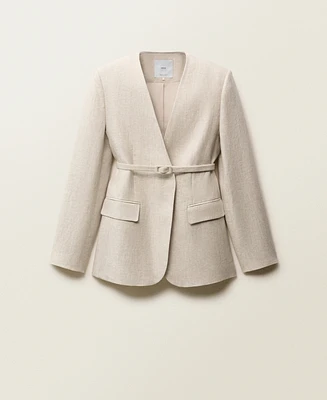 Mango Women's Belted Linen Suit Jacket