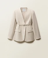 Mango Women's Belted Linen Suit Jacket