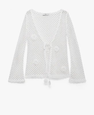 Mango Women's Bow Closure Crochet Cardigan