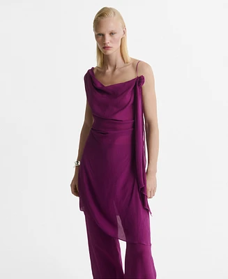 Mango Women's Flower Detail Long Satin Top