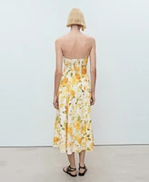 Mango Women's Gathered Neckline Floral Midi Dress
