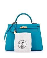 Pre-Owned Hermes Kelly 32 Handbag Blue Epsom with Gold Hardware