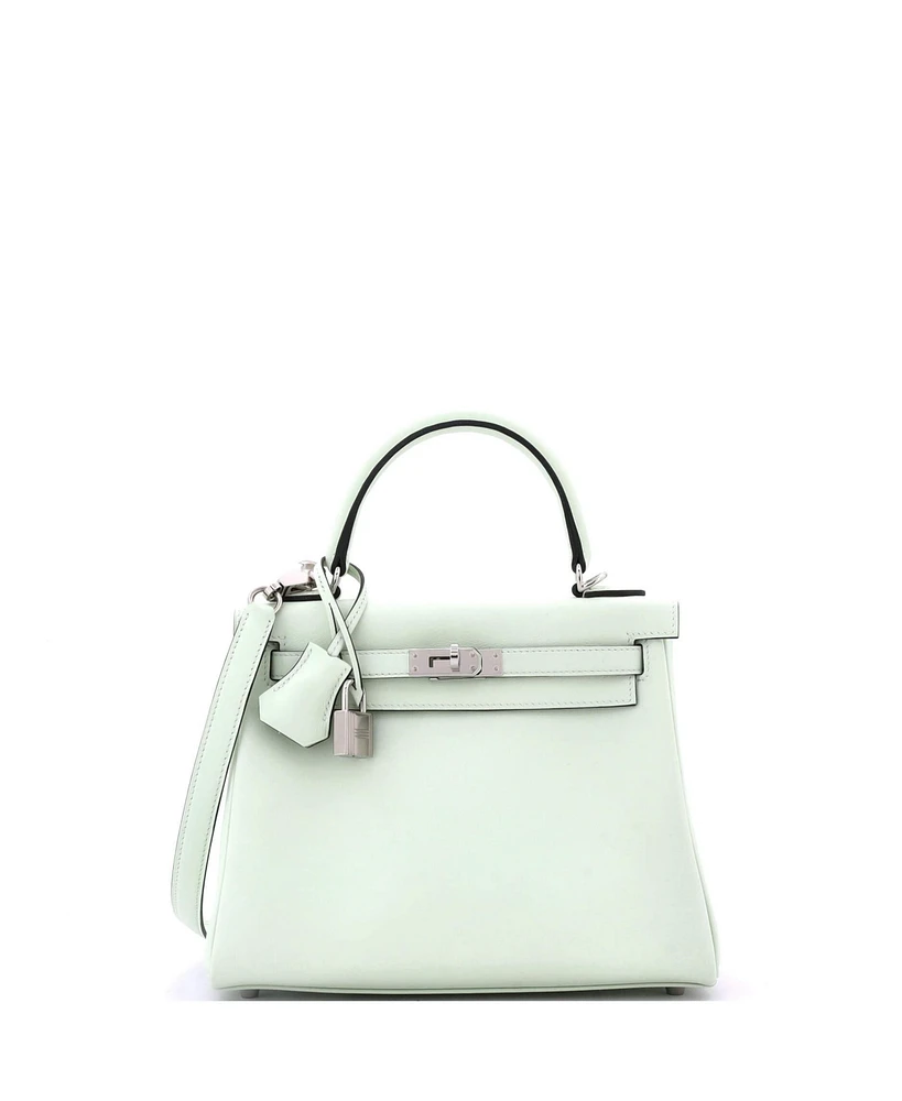 Pre-Owned Hermes Kelly 25 Handbag Green Swift with Palladium Hardware