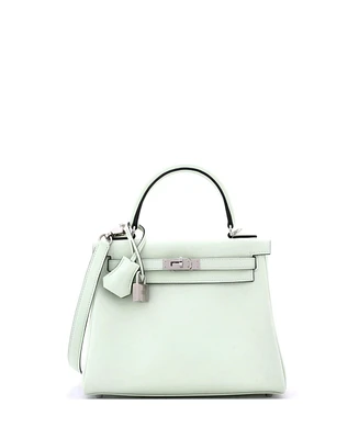 Pre-Owned Hermes Kelly 25 Handbag Green Swift with Palladium Hardware