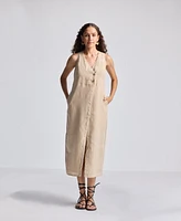 Reistor Women's Straight Dress with Front Slit Neutral Beige Hemp