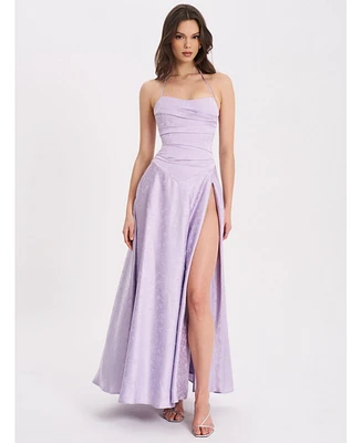 Miss Circle Women's Raegan Taro Purple Jacquard Rouched Maxi Dress