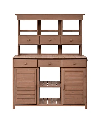 Mondawe Garden Potting Bench Table with Hutch, Patio Storage Workstation