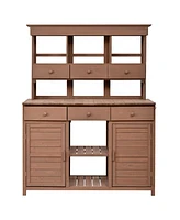 Mondawe Garden Potting Bench Table with Hutch, Patio Storage Workstation
