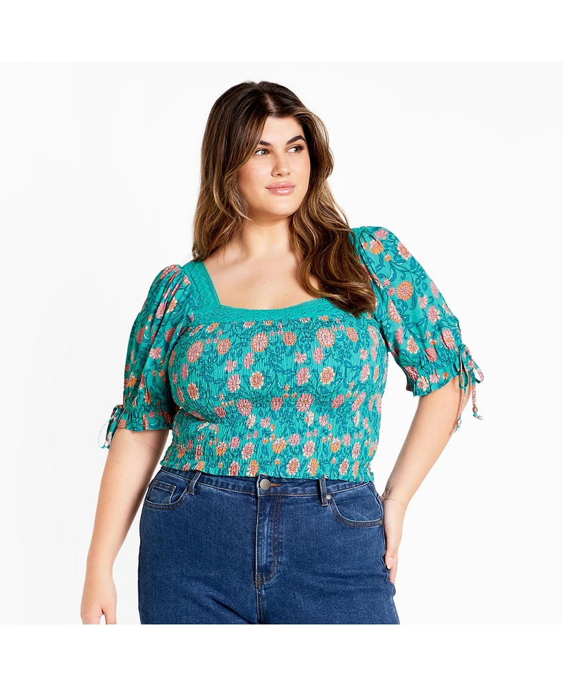 City Chic Plus Aurora Print Top