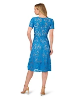 Adrianna Papell Women's Short-Sleeve Knit Lace Dress