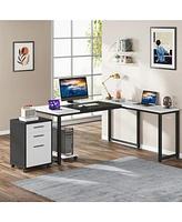 Tribesigns 62.99" L-Shaped Computer Desk with Mobile File Cabinet, Large Executive Office Desk with 3-Drawer Vertical Filing Cabinet, Business Fu