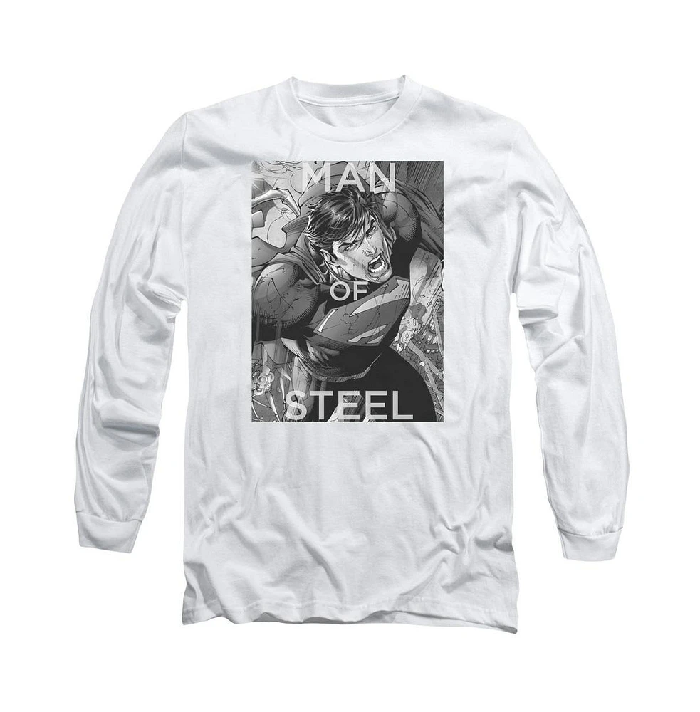 Superman Men's Flight Of Steel Long Sleeve Adult Tee / T-Shirt
