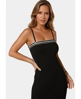 Bebe Women's Diamond Trim Rib Maxi Dress