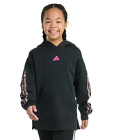 adidas Big Girls Long-Sleeve Printed 3-Stripes Slit Fleece Pullover Hoodie