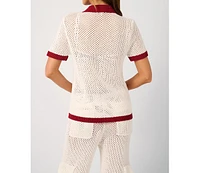 WeWoreWhat Women's Oversized Crochet Button-up Shirt