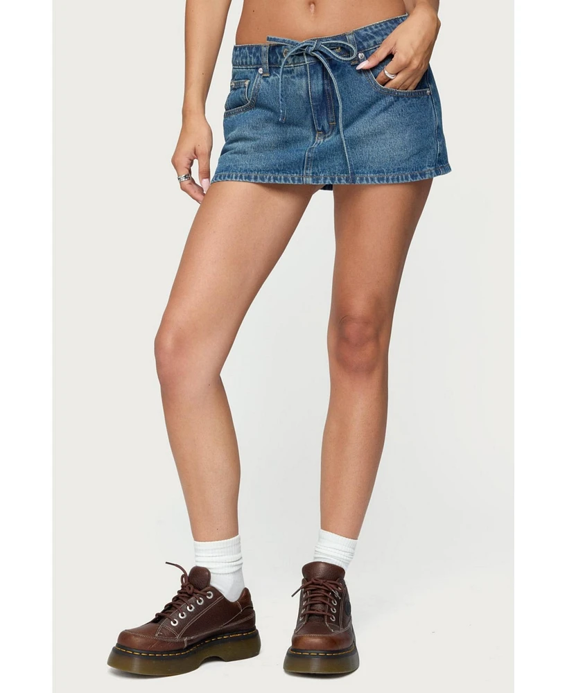 Edikted Women's Ziggie Tie Front Denim Mini Skort