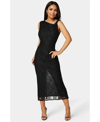 Bebe Women's Twist Sleeve Lace Midi Dress
