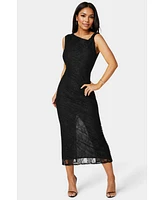 Bebe Women's Twist Sleeve Lace Midi Dress