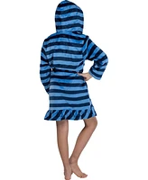Harry Potter Girls Hogwarts Houses Striped Ruffle Fleece Hooded Bathrobe