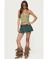 Edikted Women's Frayed Pleated Denim Mini Skort