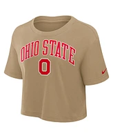 Nike Women's Tan Ohio State Buckeyes Power Pursuit Athletic Prep Arch Performance Cropped T-Shirt