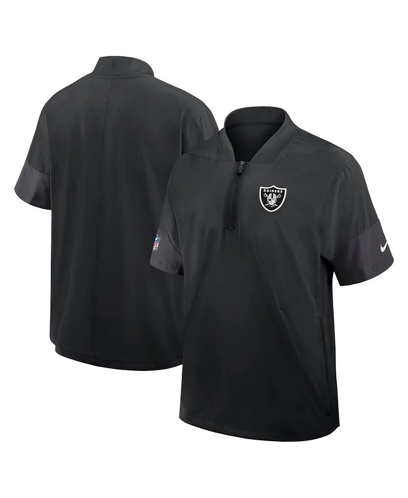 Nike Men's Black Las Vegas Raiders Sideline Short Sleeve Quarter-Zip Performance Coach Jacket