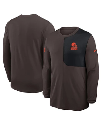 Nike Men's Brown Cleveland Browns Sideline Coach Uv Performance Long Sleeve T-Shirt